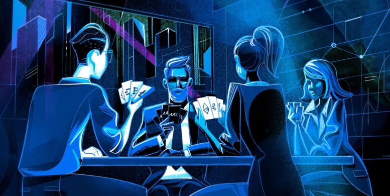 Artikelbild: Illustration mit einer Gruppe von Kartenspielern die Planning Poker spielen